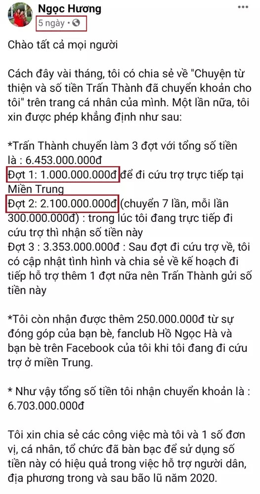Netizen tranh cãi số tiền từ thiện Trấn Thành chuyển cho mẹ Hồ Ngọc Hà, soi ra điểm bất thường
