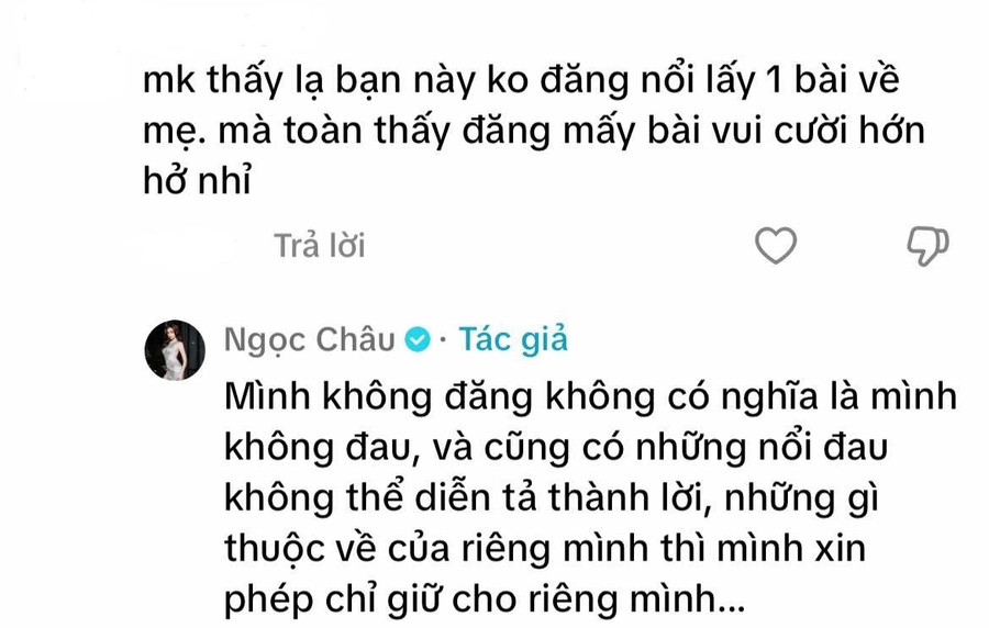 Hoa hậu Ngọc Châu đáp trả tinh tế trước bình luận kém duyên về mẹ