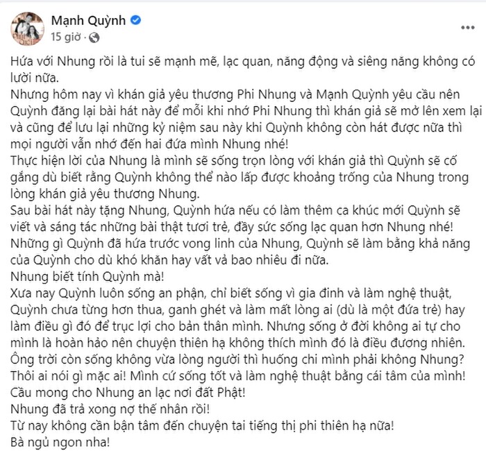 Mạnh Quỳnh lên tiếng sau khi bị netizen réo tên đòi kiện 'ai đó' thay Phi Nhung Mạnh Quỳnh lên tiếng sau khi bị netizen réo tên đòi kiện 'ai đó' thay Phi Nhung