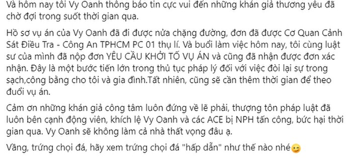 Vy Oanh: 'Cảm ơn khán giả đứng về lẽ phải, khích lệ tôi và các anh chị em bị bà Hằng tấn công'