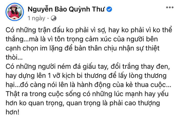 Giữa bão drama, Quỳnh Thư bất ngờ lên tiếng nhắn nhủ ai đó: 'Bớt hại người đi'