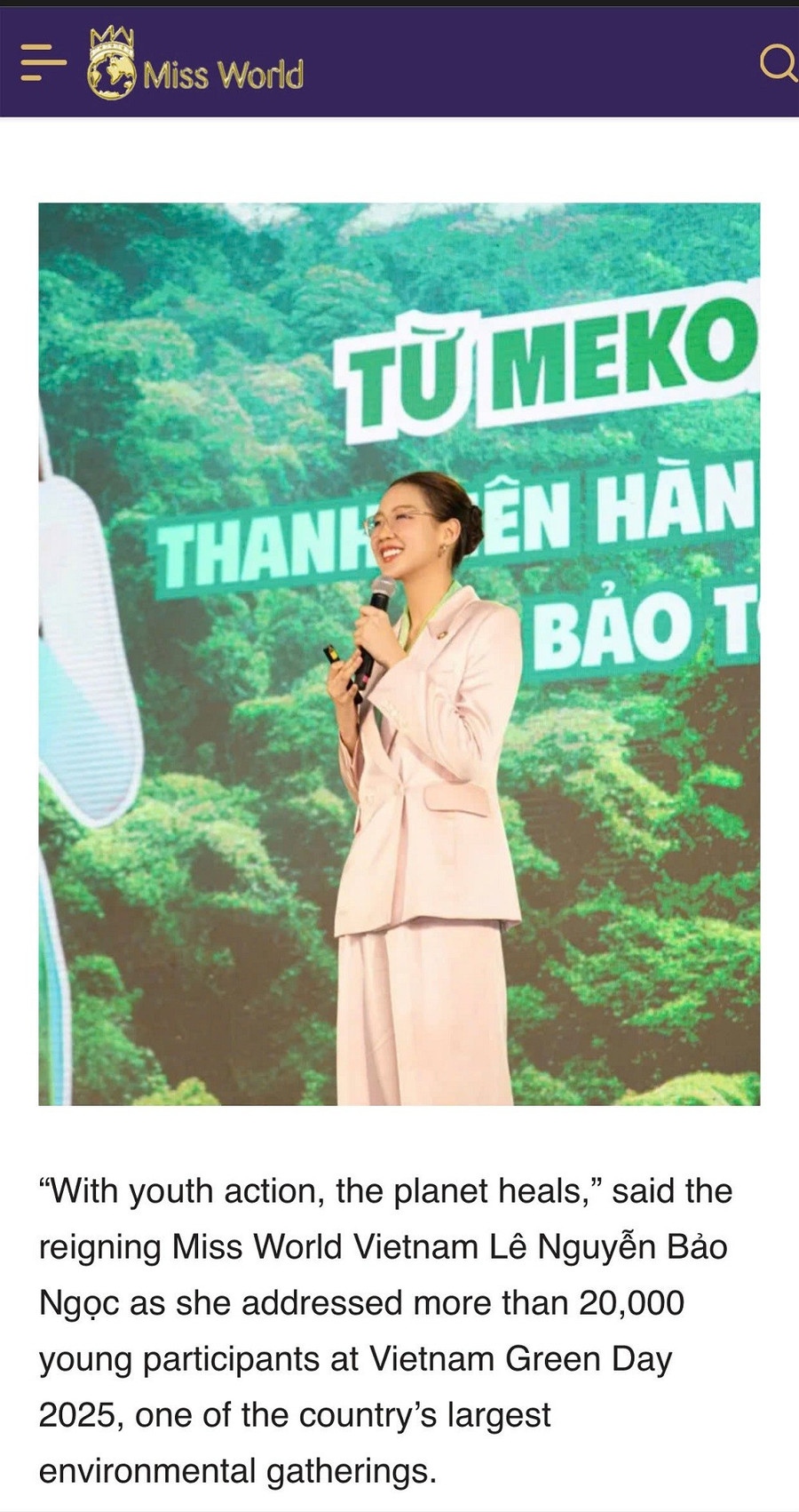 Bảo Ngọc gây ấn tượng với tổ chức Miss World bằng dự án về biến đổi khí hậu Bảo Ngọc gây ấn tượng với tổ chức Miss World bằng dự án về biến đổi khí hậu