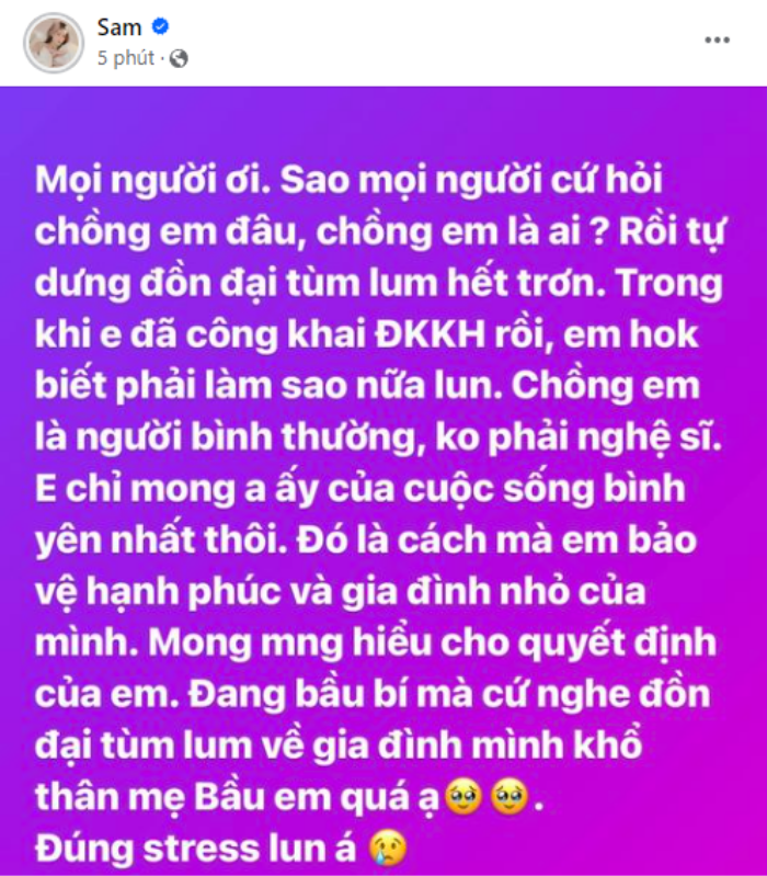 Sam bức x&uacute;c khi li&ecirc;n tục bị hỏi về &ocirc;ng x&atilde;, n&oacute;i r&otilde; một th&ocirc;ng tin li&ecirc;n quan đến chồng Ảnh 1