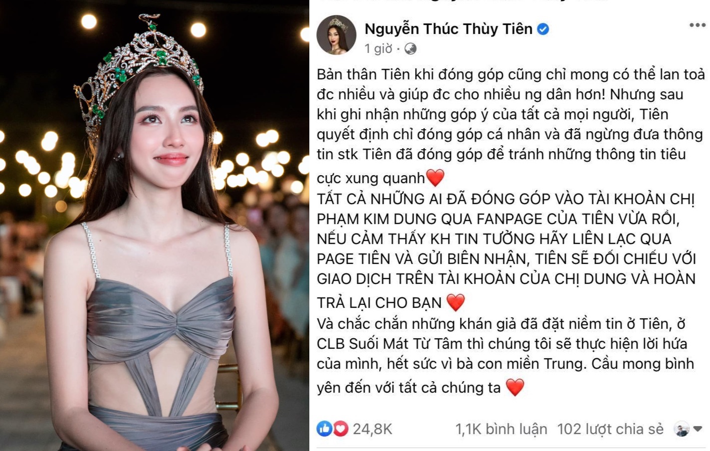 Hoa hậu Thùy Tiên ngừng kêu gọi ủng hộ miền Trung do ý kiến trái chiều