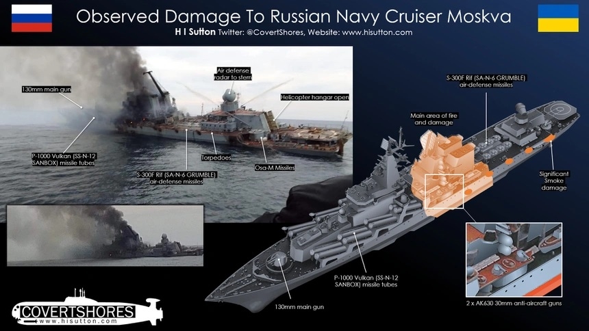 Hình ảnh nghi chụp soái hạm Moskva trước khi chìm ở Biển Đen