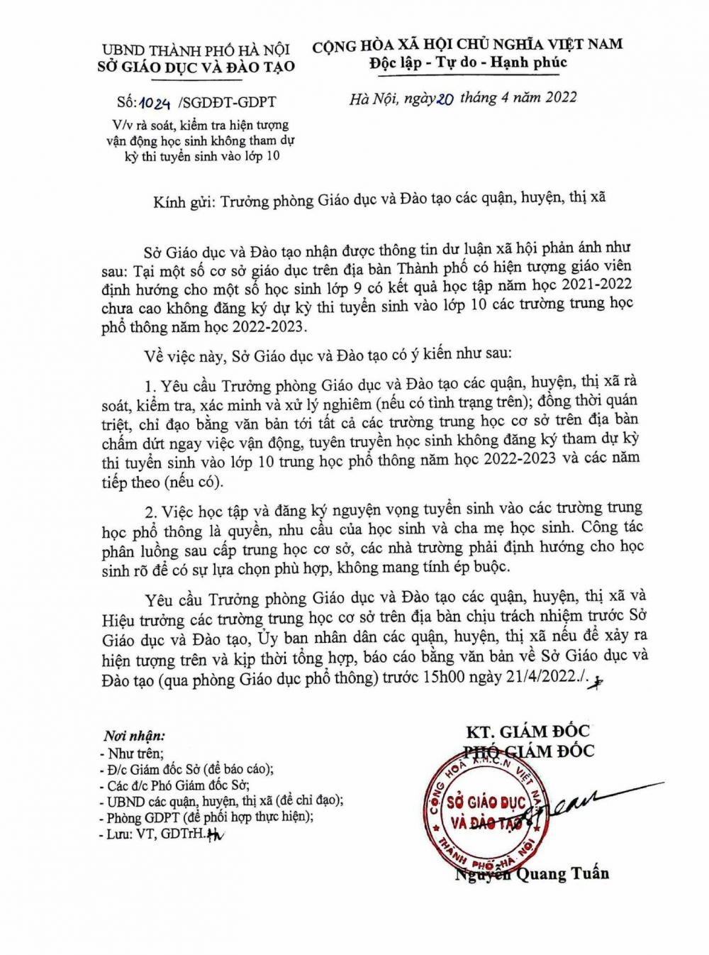 Hà Nội yêu cầu xử lý nghiêm vụ việc 'ép' học sinh lớp 9 không được thi tốt nghiệp