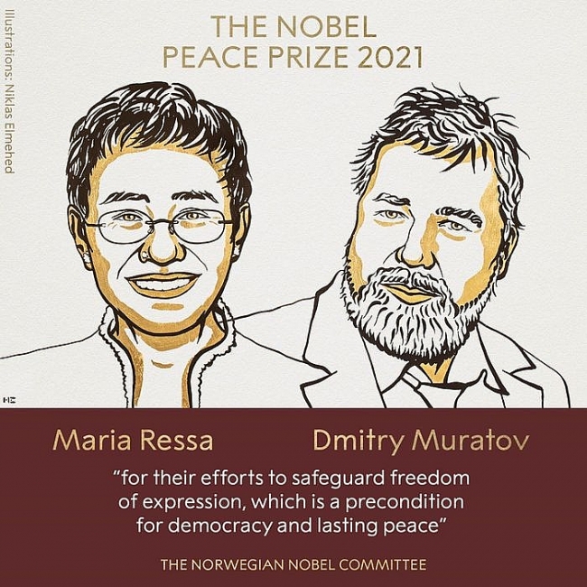 Giải Nobel Hòa bình 2021 chính thức gọi tên 2 nhà báo điều tra