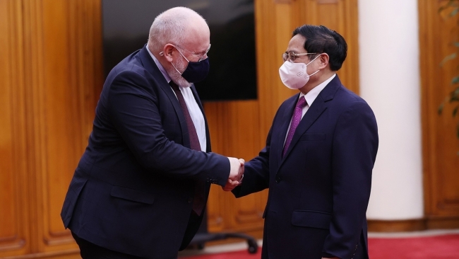 Thủ tướng Chính phủ Phạm Minh Chính tiếp xã giao Phó Chủ tịch điều hành Uỷ ban Châu Âu Frans Timmermans