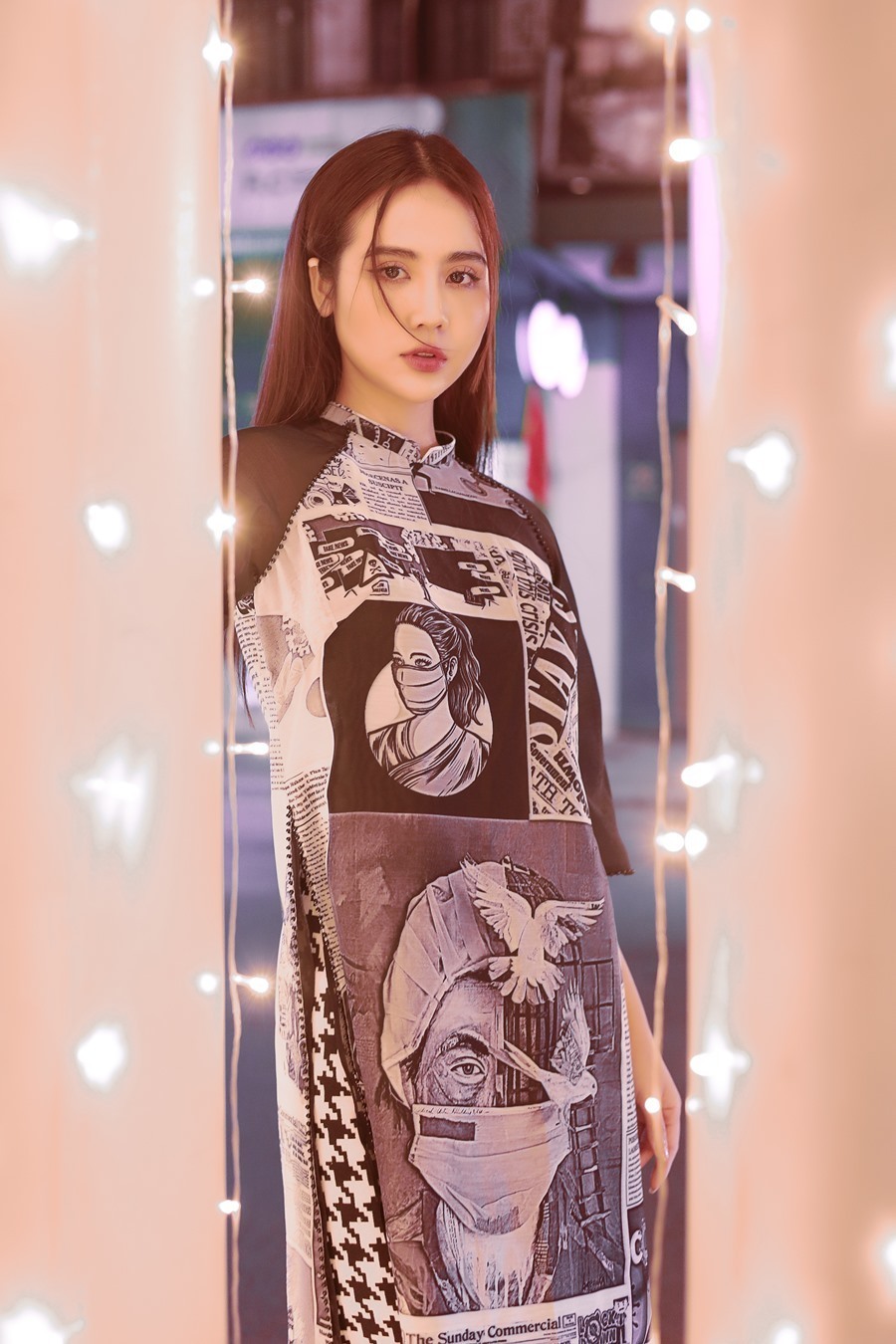 Huyền Lizzie làm mẫu áo dài do Cao Minh Tiến thiết kế Huyền Lizzie làm mẫu áo dài do Cao Minh Tiến thiết kế