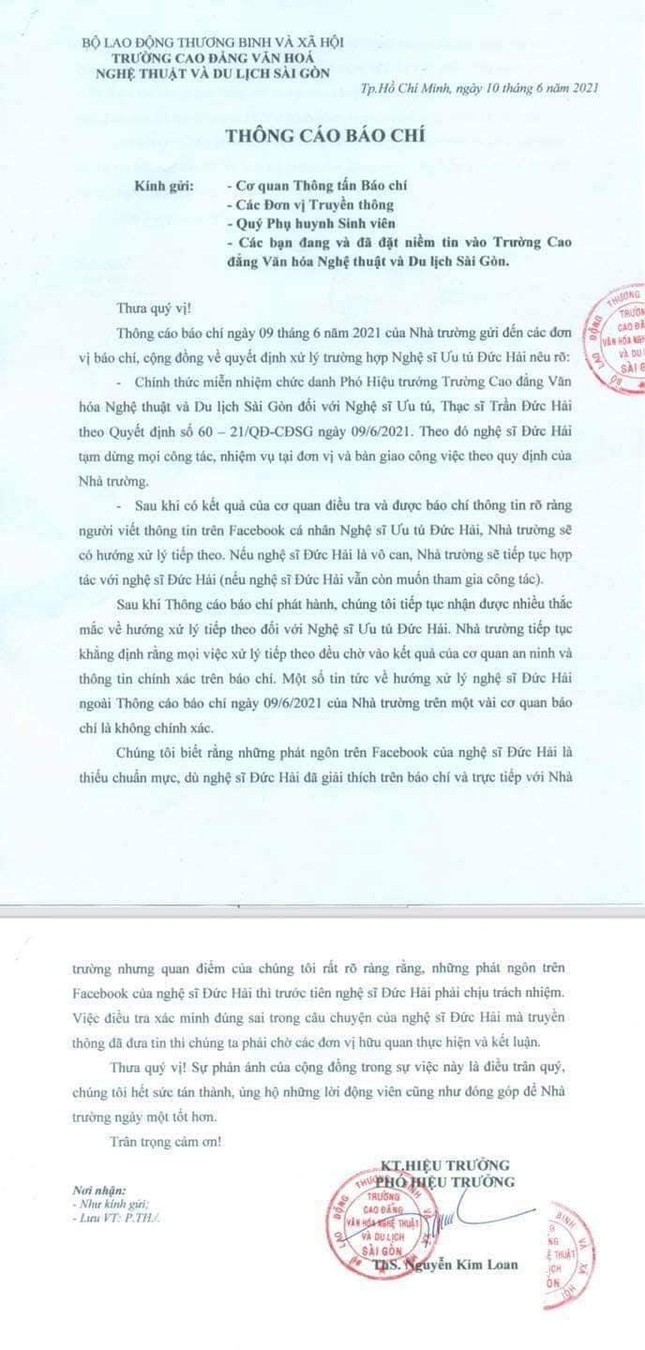 Thực hự thông tin NSƯT Đức Hải bị chấm dứt hợp đồng lao động