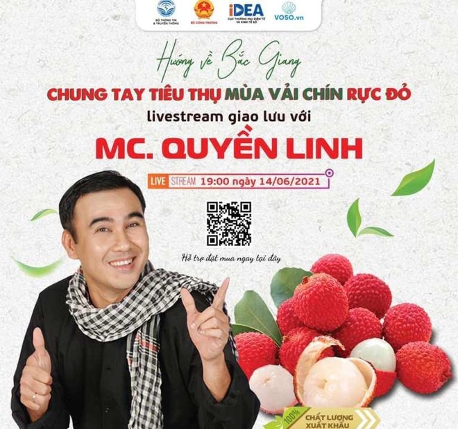 19h hôm nay (14-6), nghệ sĩ Quyền Linh livestream hỗ trợ tiêu thụ vải thiều Bắc Giang