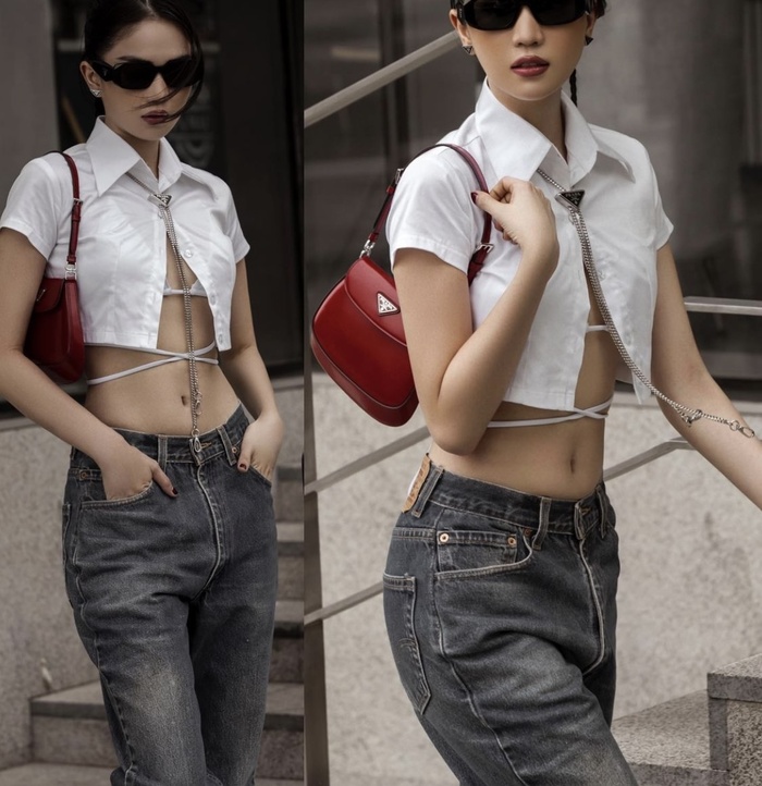Diện áo croptop cởi nút, Ngọc Trinh để lộ nội y "lấp ló" Diện áo croptop cởi nút, Ngọc Trinh để lộ nội y "lấp ló"