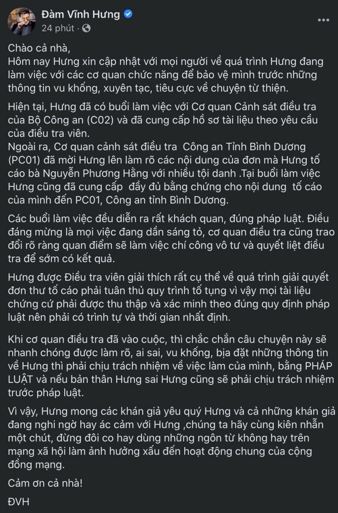 Đàm Vĩnh Hưng tiết lộ thông tin mới vụ tố cáo bà Nguyễn Phương Hằng vu khống