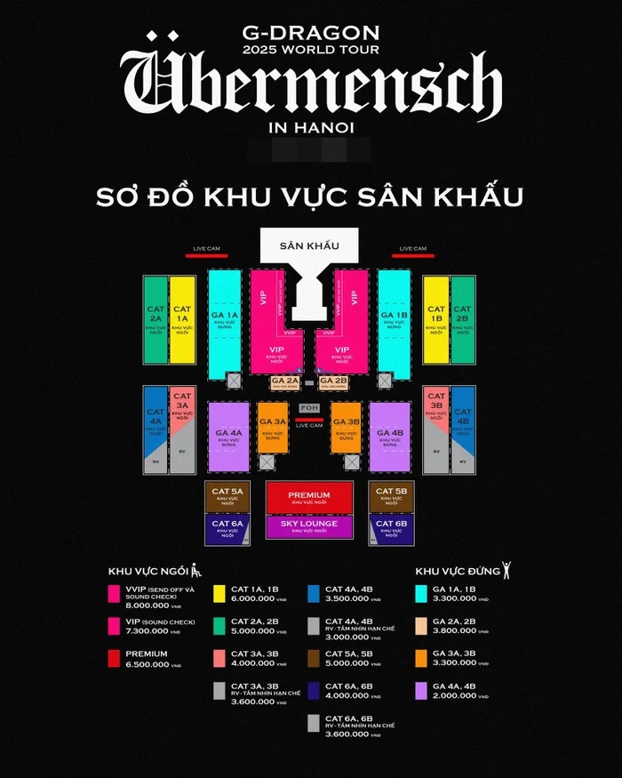 G-Dragon công bố giá vé và sơ đồ chỗ ngồi cho đêm nhạc tại Hà Nội