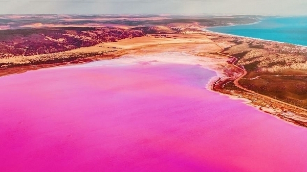 Hồ nước “Hồng” kỳ diệu nằm cạnh nhà máy sản xuất vi tảo lớn nhất thế giới